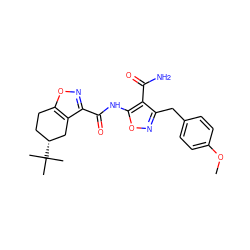 COc1ccc(Cc2noc(NC(=O)c3noc4c3C[C@H](C(C)(C)C)CC4)c2C(N)=O)cc1 ZINC000029054332