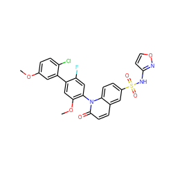 COc1ccc(Cl)c(-c2cc(OC)c(-n3c(=O)ccc4cc(S(=O)(=O)Nc5ccon5)ccc43)cc2F)c1 ZINC001772596244