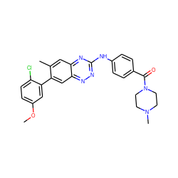 COc1ccc(Cl)c(-c2cc3nnc(Nc4ccc(C(=O)N5CCN(C)CC5)cc4)nc3cc2C)c1 ZINC000096167750