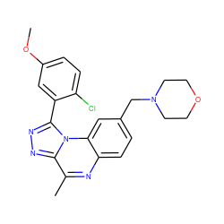 COc1ccc(Cl)c(-c2nnc3c(C)nc4ccc(CN5CCOCC5)cc4n23)c1 ZINC000149271515