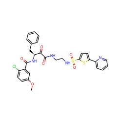 COc1ccc(Cl)c(C(=O)N[C@@H](Cc2ccccc2)C(=O)C(=O)NCCNS(=O)(=O)c2ccc(-c3ccccn3)s2)c1 ZINC000026404697