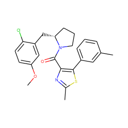 COc1ccc(Cl)c(C[C@@H]2CCCN2C(=O)c2nc(C)sc2-c2cccc(C)c2)c1 ZINC000653787710