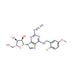 COc1ccc(Cl)c(CNc2nc(N=[N+]=[N-])nc3c2ncn3[C@@H]2O[C@H](CO)[C@@H](O)[C@H]2O)c1 ZINC000034800839