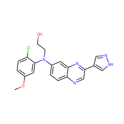 COc1ccc(Cl)c(N(CCO)c2ccc3ncc(-c4cn[nH]c4)nc3c2)c1 ZINC000204152830