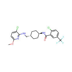 COc1ccc(Cl)c(NC[C@H]2CC[C@H](NC(=O)c3cc(C(F)(F)F)ccc3Cl)CC2)n1 ZINC000261193220