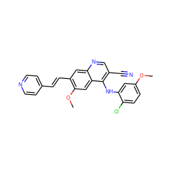 COc1ccc(Cl)c(Nc2c(C#N)cnc3cc(/C=C/c4ccncc4)c(OC)cc23)c1 ZINC000014945478