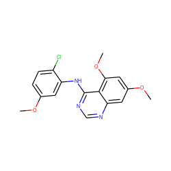 COc1ccc(Cl)c(Nc2ncnc3cc(OC)cc(OC)c23)c1 ZINC000014949477