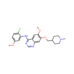 COc1ccc(Cl)c(Nc2ncnc3cc(OCC4CCN(C)CC4)c(OC)cc23)c1 ZINC000003990436