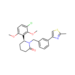 COc1ccc(Cl)c(OC)c1[C@@H]1CCCC(=O)N1Cc1cccc(-c2csc(C)n2)c1 ZINC000167117371