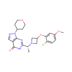 COc1ccc(Cl)c(OC2CN([C@H](C)c3nc4c(cnn4C4CCOCC4)c(=O)[nH]3)C2)c1 ZINC001772576109