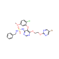 COc1ccc(Cl)c(Oc2c(NS(=O)(=O)NCc3ccccc3)ncnc2OCCOc2ncc(Br)cn2)c1 ZINC000095556399