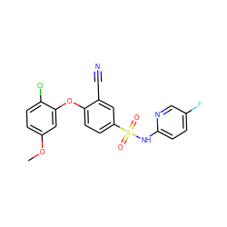 COc1ccc(Cl)c(Oc2ccc(S(=O)(=O)Nc3ccc(F)cn3)cc2C#N)c1 ZINC000473198712