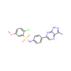 COc1ccc(Cl)c(S(=O)(=O)Nc2ccc(-c3cnc4c(C)n[nH]c4n3)cc2)c1 ZINC000103256115