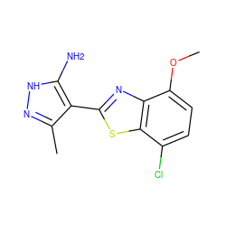 COc1ccc(Cl)c2sc(-c3c(C)n[nH]c3N)nc12 ZINC000114397878