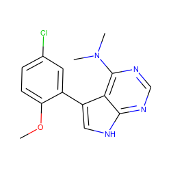 COc1ccc(Cl)cc1-c1c[nH]c2ncnc(N(C)C)c12 ZINC000210754038