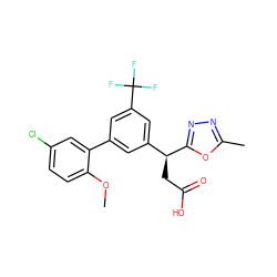 COc1ccc(Cl)cc1-c1cc([C@H](CC(=O)O)c2nnc(C)o2)cc(C(F)(F)F)c1 ZINC001772589116