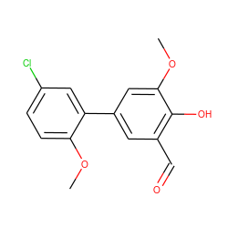 COc1ccc(Cl)cc1-c1cc(C=O)c(O)c(OC)c1 ZINC000031995807