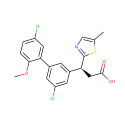 COc1ccc(Cl)cc1-c1cc(Cl)cc([C@H](CC(=O)O)c2ncc(C)s2)c1 ZINC001772607131