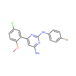 COc1ccc(Cl)cc1-c1cc(N)nc(Nc2ccc(Br)cc2)n1 ZINC000026388233