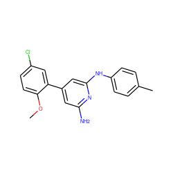 COc1ccc(Cl)cc1-c1cc(N)nc(Nc2ccc(C)cc2)c1 ZINC000028522874