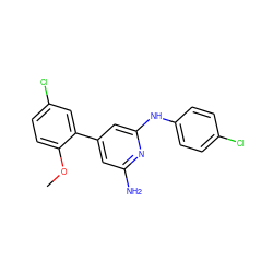 COc1ccc(Cl)cc1-c1cc(N)nc(Nc2ccc(Cl)cc2)c1 ZINC000028523456