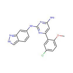 COc1ccc(Cl)cc1-c1cc(N)nc(Nc2ccc3c[nH]nc3c2)n1 ZINC000026388347