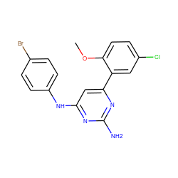 COc1ccc(Cl)cc1-c1cc(Nc2ccc(Br)cc2)nc(N)n1 ZINC000026386198