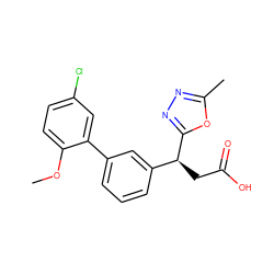 COc1ccc(Cl)cc1-c1cccc([C@H](CC(=O)O)c2nnc(C)o2)c1 ZINC001772621806