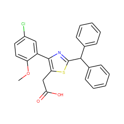 COc1ccc(Cl)cc1-c1nc(C(c2ccccc2)c2ccccc2)sc1CC(=O)O ZINC000045338937