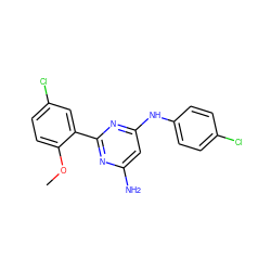 COc1ccc(Cl)cc1-c1nc(N)cc(Nc2ccc(Cl)cc2)n1 ZINC000026386200