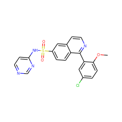 COc1ccc(Cl)cc1-c1nccc2cc(S(=O)(=O)Nc3ccncn3)ccc12 ZINC000215512849