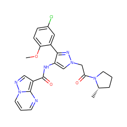 COc1ccc(Cl)cc1-c1nn(CC(=O)N2CCC[C@@H]2C)cc1NC(=O)c1cnn2cccnc12 ZINC000168837712