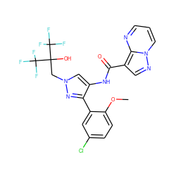 COc1ccc(Cl)cc1-c1nn(CC(O)(C(F)(F)F)C(F)(F)F)cc1NC(=O)c1cnn2cccnc12 ZINC000169266708