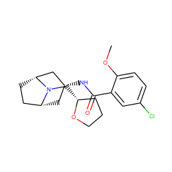 COc1ccc(Cl)cc1C(=O)N[C@@H]1C[C@@H]2CC[C@H](C1)N2C[C@@H]1CCCO1 ZINC000299820954