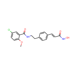 COc1ccc(Cl)cc1C(=O)NCCc1ccc(/C=C/C(=O)NO)cc1 ZINC001772626660