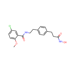 COc1ccc(Cl)cc1C(=O)NCCc1ccc(CCC(=O)NO)cc1 ZINC001772650648