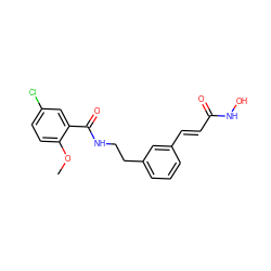 COc1ccc(Cl)cc1C(=O)NCCc1cccc(/C=C/C(=O)NO)c1 ZINC001772598520