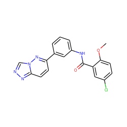 COc1ccc(Cl)cc1C(=O)Nc1cccc(-c2ccc3nncn3n2)c1 ZINC000004377087