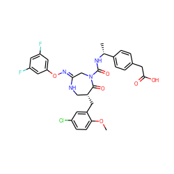 COc1ccc(Cl)cc1C[C@@H]1CN/C(=N\Oc2cc(F)cc(F)c2)CN(C(=O)N[C@H](C)c2ccc(CC(=O)O)cc2)C1=O ZINC000169707589