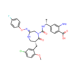 COc1ccc(Cl)cc1C[C@@H]1CN/C(=N\Oc2ccc(F)cc2)CN(C(=O)N[C@H](C)c2ccc(C(=O)O)c(N)c2)C1=O ZINC000169707577