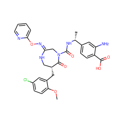 COc1ccc(Cl)cc1C[C@@H]1CN/C(=N\Oc2ccccn2)CN(C(=O)N[C@H](C)c2ccc(C(=O)O)c(N)c2)C1=O ZINC000169707581