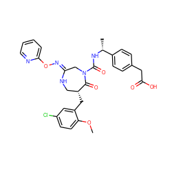 COc1ccc(Cl)cc1C[C@@H]1CN/C(=N\Oc2ccccn2)CN(C(=O)N[C@H](C)c2ccc(CC(=O)O)cc2)C1=O ZINC000169707591