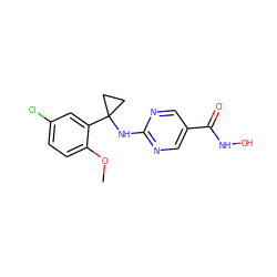 COc1ccc(Cl)cc1C1(Nc2ncc(C(=O)NO)cn2)CC1 ZINC000166665372
