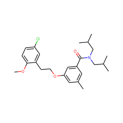 COc1ccc(Cl)cc1CCOc1cc(C)cc(C(=O)N(CC(C)C)CC(C)C)c1 ZINC000066077608