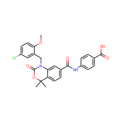 COc1ccc(Cl)cc1CN1C(=O)OC(C)(C)c2ccc(C(=O)Nc3ccc(C(=O)O)cc3)cc21 ZINC000299855091