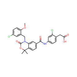 COc1ccc(Cl)cc1CN1C(=O)OC(C)(C)c2ccc(C(=O)Nc3ccc(CC(=O)O)c(Cl)c3)cc21 ZINC000299857686