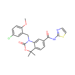 COc1ccc(Cl)cc1CN1C(=O)OC(C)(C)c2ccc(C(=O)Nc3nccs3)cc21 ZINC000299855056