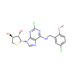 COc1ccc(Cl)cc1CNc1nc(Cl)nc2c1ncn2[C@@H]1SC[C@@H](O)[C@@H]1O ZINC000098186601