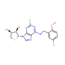 COc1ccc(Cl)cc1CNc1nc(Cl)nc2c1ncn2[C@@H]1SC[C@@H](O)[C@H]1O ZINC000028656136