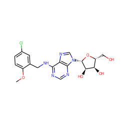 COc1ccc(Cl)cc1CNc1ncnc2c1ncn2[C@@H]1O[C@H](CO)[C@@H](O)[C@H]1O ZINC000013611529